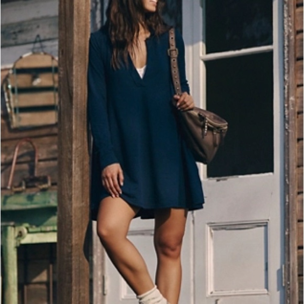 Free People Deep Blue Long Sleeve Dress